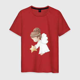 Мужская футболка хлопок с принтом Ангел девочка со звездой в Белгороде, 100% хлопок | прямой крой, круглый вырез горловины, длина до линии бедер, слегка спущенное плечо. | 