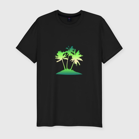 Мужская футболка хлопок Slim с принтом Три пальмы на острове в Санкт-Петербурге, 92% хлопок, 8% лайкра | приталенный силуэт, круглый вырез ворота, длина до линии бедра, короткий рукав | 