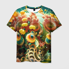 Мужская футболка 3D с принтом кораллы под водой в Курске, 100% полиэфир | прямой крой, круглый вырез горловины, длина до линии бедер | 
