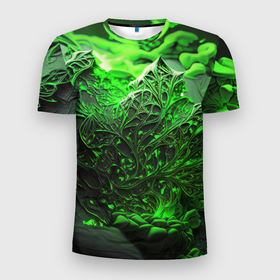 Мужская футболка 3D Slim с принтом Зеленая кислота в Петрозаводске, 100% полиэстер с улучшенными характеристиками | приталенный силуэт, круглая горловина, широкие плечи, сужается к линии бедра | 