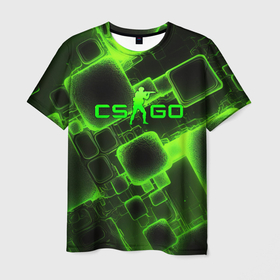 Мужская футболка 3D с принтом CS GO зеленые кислотные плиты в Кировске, 100% полиэфир | прямой крой, круглый вырез горловины, длина до линии бедер | 
