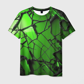 Мужская футболка 3D с принтом Зеленое треснутое стекло в Курске, 100% полиэфир | прямой крой, круглый вырез горловины, длина до линии бедер | 