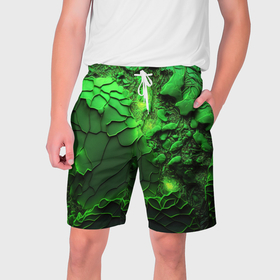 Мужские шорты 3D с принтом Объемная  зеленая текстура в Новосибирске,  полиэстер 100% | прямой крой, два кармана без застежек по бокам. Мягкая трикотажная резинка на поясе, внутри которой широкие завязки. Длина чуть выше колен | 