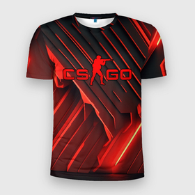 Мужская футболка 3D Slim с принтом CS GO red neon в Белгороде, 100% полиэстер с улучшенными характеристиками | приталенный силуэт, круглая горловина, широкие плечи, сужается к линии бедра | 