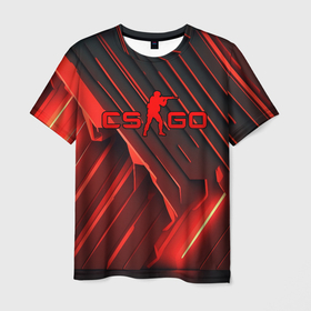 Мужская футболка 3D с принтом CS GO red neon в Кировске, 100% полиэфир | прямой крой, круглый вырез горловины, длина до линии бедер | 