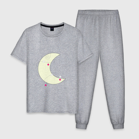 Мужская пижама хлопок с принтом Полумесяц в ягодах в Тюмени, 100% хлопок | брюки и футболка прямого кроя, без карманов, на брюках мягкая резинка на поясе и по низу штанин
 | 