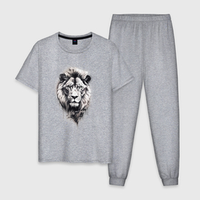 Мужская пижама хлопок с принтом голова льва рисунок карандашом в Тюмени, 100% хлопок | брюки и футболка прямого кроя, без карманов, на брюках мягкая резинка на поясе и по низу штанин
 | 