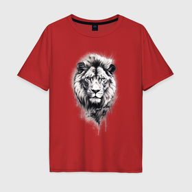 Мужская футболка хлопок Oversize с принтом голова льва рисунок карандашом в Санкт-Петербурге, 100% хлопок | свободный крой, круглый ворот, “спинка” длиннее передней части | 