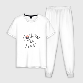 Мужская пижама хлопок с принтом Следуй за солнцем в Курске, 100% хлопок | брюки и футболка прямого кроя, без карманов, на брюках мягкая резинка на поясе и по низу штанин
 | 