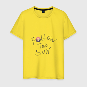 Мужская футболка хлопок с принтом Следуй за солнцем в Тюмени, 100% хлопок | прямой крой, круглый вырез горловины, длина до линии бедер, слегка спущенное плечо. | 