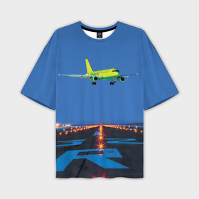 Мужская футболка oversize 3D с принтом S7 Боинг 737 над взлетной полосой ,  |  | 