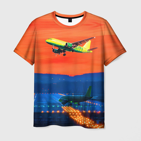 Мужская футболка 3D с принтом Боинг 737 на взлете в Тюмени, 100% полиэфир | прямой крой, круглый вырез горловины, длина до линии бедер | 