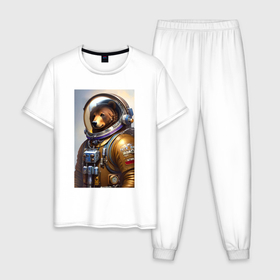 Мужская пижама хлопок с принтом Медведь космонавт   нейросеть в Петрозаводске, 100% хлопок | брюки и футболка прямого кроя, без карманов, на брюках мягкая резинка на поясе и по низу штанин
 | 