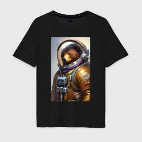 Мужская футболка хлопок Oversize с принтом Медведь космонавт   нейросеть в Петрозаводске, 100% хлопок | свободный крой, круглый ворот, “спинка” длиннее передней части | Тематика изображения на принте: 