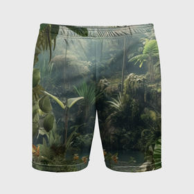 Мужские шорты спортивные с принтом Джунгли  фон в Курске,  |  | Тематика изображения на принте: 