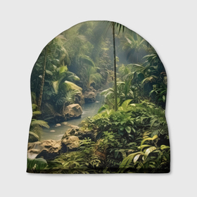 Шапка 3D с принтом Зеленые джунгли , 100% полиэстер | универсальный размер, печать по всей поверхности изделия | 