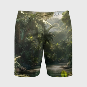 Мужские шорты спортивные с принтом Природа джунглей в Новосибирске,  |  | 