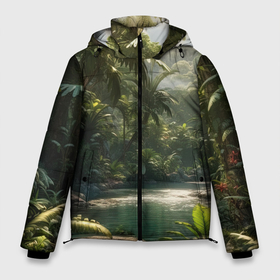 Мужская зимняя куртка 3D с принтом Природа джунглей в Курске, верх — 100% полиэстер; подкладка — 100% полиэстер; утеплитель — 100% полиэстер | длина ниже бедра, свободный силуэт Оверсайз. Есть воротник-стойка, отстегивающийся капюшон и ветрозащитная планка. 

Боковые карманы с листочкой на кнопках и внутренний карман на молнии. | 
