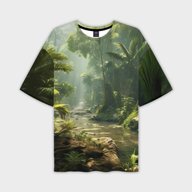 Мужская футболка oversize 3D с принтом Пальмы джунглей ,  |  | 