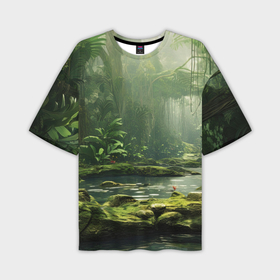 Мужская футболка oversize 3D с принтом Зеленые тропики в Кировске,  |  | Тематика изображения на принте: 