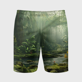 Мужские шорты спортивные с принтом Зеленые тропики в Кировске,  |  | Тематика изображения на принте: 