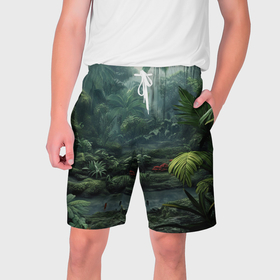 Мужские шорты 3D с принтом Зеленые   тропики в Новосибирске,  полиэстер 100% | прямой крой, два кармана без застежек по бокам. Мягкая трикотажная резинка на поясе, внутри которой широкие завязки. Длина чуть выше колен | 
