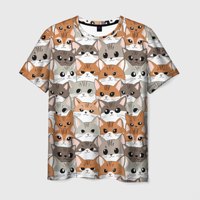 Мужская футболка 3D с принтом Паттерн милые котики в Рязани, 100% полиэфир | прямой крой, круглый вырез горловины, длина до линии бедер | 