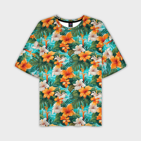Мужская футболка oversize 3D с принтом Гавайские  цветы в Курске,  |  | 