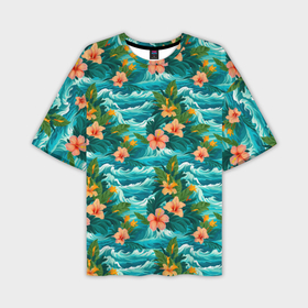 Мужская футболка oversize 3D с принтом Гавайский   стиль  цветы в Тюмени,  |  | 