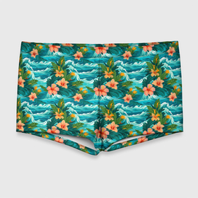 Мужские купальные плавки 3D с принтом Гавайский   стиль  цветы в Тюмени, Полиэстер 85%, Спандекс 15% |  | 