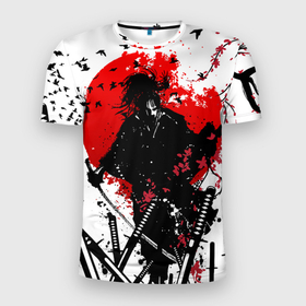 Мужская футболка 3D Slim с принтом Samuray sun в Кировске, 100% полиэстер с улучшенными характеристиками | приталенный силуэт, круглая горловина, широкие плечи, сужается к линии бедра | Тематика изображения на принте: 