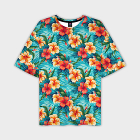 Мужская футболка oversize 3D с принтом Цветы гавайский   стиль в Курске,  |  | 