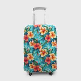 Чехол для чемодана 3D с принтом Цветы гавайский   стиль , 86% полиэфир, 14% спандекс | двустороннее нанесение принта, прорези для ручек и колес | 