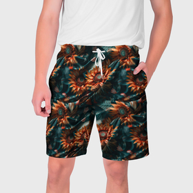 Мужские шорты 3D с принтом Цветы гавайский стиль в Тюмени,  полиэстер 100% | прямой крой, два кармана без застежек по бокам. Мягкая трикотажная резинка на поясе, внутри которой широкие завязки. Длина чуть выше колен | 