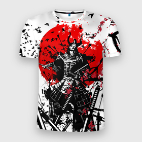 Мужская футболка 3D Slim с принтом Bushido warrior в Белгороде, 100% полиэстер с улучшенными характеристиками | приталенный силуэт, круглая горловина, широкие плечи, сужается к линии бедра | Тематика изображения на принте: 