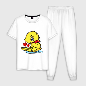 Мужская пижама хлопок с принтом Duckling hearts в Новосибирске, 100% хлопок | брюки и футболка прямого кроя, без карманов, на брюках мягкая резинка на поясе и по низу штанин
 | 
