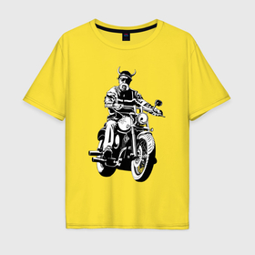 Мужская футболка хлопок Oversize с принтом Biker horns в Петрозаводске, 100% хлопок | свободный крой, круглый ворот, “спинка” длиннее передней части | 