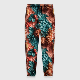 Мужские брюки 3D с принтом Гавайский  стиль паттерн в Петрозаводске, 100% полиэстер | манжеты по низу, эластичный пояс регулируется шнурком, по бокам два кармана без застежек, внутренняя часть кармана из мелкой сетки | 