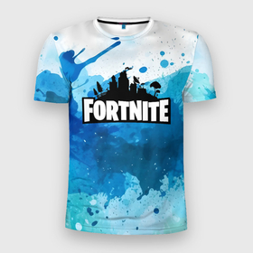 Мужская футболка 3D Slim с принтом Fortnite Logo Paint в Новосибирске, 100% полиэстер с улучшенными характеристиками | приталенный силуэт, круглая горловина, широкие плечи, сужается к линии бедра | 