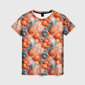 Женская футболка 3D с принтом Сочные фрукты клипарт в Тюмени, 100% полиэфир ( синтетическое хлопкоподобное полотно) | прямой крой, круглый вырез горловины, длина до линии бедер | Тематика изображения на принте: 
