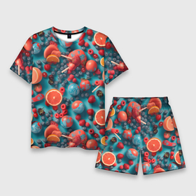 Мужской костюм с шортами 3D с принтом Летние  фрукты микс ,  |  | Тематика изображения на принте: 