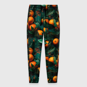 Мужские брюки 3D с принтом Яркие апельсины в Курске, 100% полиэстер | манжеты по низу, эластичный пояс регулируется шнурком, по бокам два кармана без застежек, внутренняя часть кармана из мелкой сетки | 