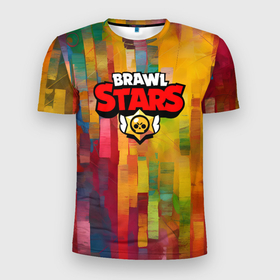 Мужская футболка 3D Slim с принтом Brawl Stars Logo Color в Курске, 100% полиэстер с улучшенными характеристиками | приталенный силуэт, круглая горловина, широкие плечи, сужается к линии бедра | Тематика изображения на принте: 
