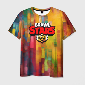 Мужская футболка 3D с принтом Brawl Stars Logo Color в Курске, 100% полиэфир | прямой крой, круглый вырез горловины, длина до линии бедер | Тематика изображения на принте: 