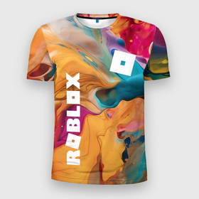 Мужская футболка 3D Slim с принтом Roblox Logo Color в Кировске, 100% полиэстер с улучшенными характеристиками | приталенный силуэт, круглая горловина, широкие плечи, сужается к линии бедра | 