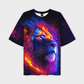 Мужская футболка oversize 3D с принтом Космический галактический лев ,  |  | 