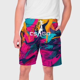 Мужские шорты 3D с принтом Counter Strike Go Logo Color в Санкт-Петербурге,  полиэстер 100% | прямой крой, два кармана без застежек по бокам. Мягкая трикотажная резинка на поясе, внутри которой широкие завязки. Длина чуть выше колен | 