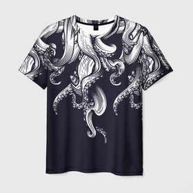 Мужская футболка 3D с принтом Щупальца   осьминог в Тюмени, 100% полиэфир | прямой крой, круглый вырез горловины, длина до линии бедер | Тематика изображения на принте: 