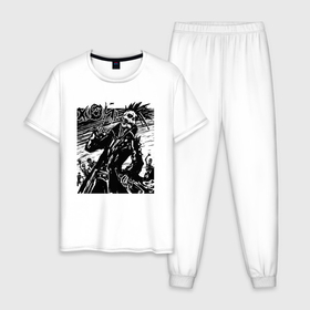 Мужская пижама хлопок с принтом В кожаном плаще мёртвый анархист в Кировске, 100% хлопок | брюки и футболка прямого кроя, без карманов, на брюках мягкая резинка на поясе и по низу штанин
 | 