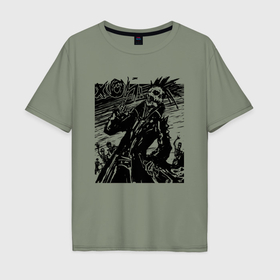 Мужская футболка хлопок Oversize с принтом В кожаном плаще мёртвый анархист в Екатеринбурге, 100% хлопок | свободный крой, круглый ворот, “спинка” длиннее передней части | 